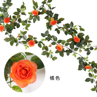 1.4M Artificial Eucalyptus with Rose Garland Hanging Rattan Vertical Garden Home