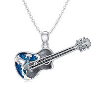 Guitar Necklace for Women Sterling Silver Guitar Ocean Wave Necklace Music Jewelry Gifts for Guitar Lovers