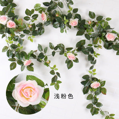 1.4M Artificial Eucalyptus with Rose Garland Hanging Rattan Vertical Garden Home