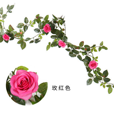 1.4M Artificial Eucalyptus with Rose Garland Hanging Rattan Vertical Garden Home