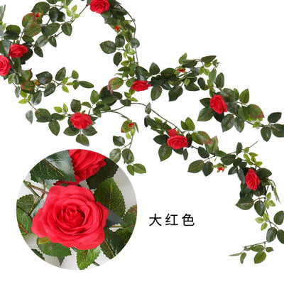 1.4M Artificial Eucalyptus with Rose Garland Hanging Rattan Vertical Garden Home