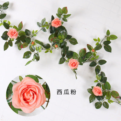 1.4M Artificial Eucalyptus with Rose Garland Hanging Rattan Vertical Garden Home