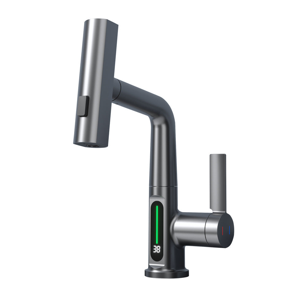 Intelligent Digital Display Faucet Pull-out Basin Faucet Temperature Digital Display Rotation